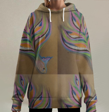 Яркая птица русалки плавание свободы цвет голубой, Hoodie Long Oversize 3D