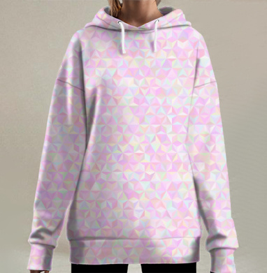 Нежный узор многогранников пастели, Hoodie Long Oversize 3D