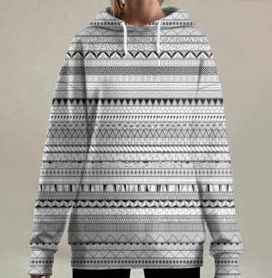 Черно белый геометрический орнамент с декоративными элементами, Hoodie Long Oversize 3D