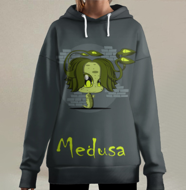 Милая мультяшная Медуза Горгона с змеями, Hoodie Long Oversize 3D