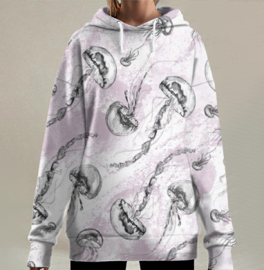 Плавучие медузы спокойствия загадочного океана мыслей, Hoodie Long Oversize 3D