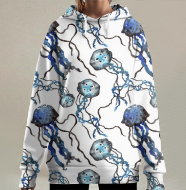 Медузы паттерн, Hoodie Long Oversize 3D