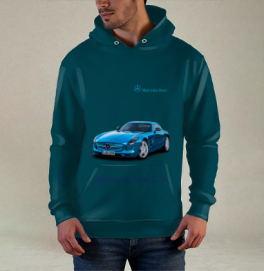 Глубокий синий Mercedes Benz SLS роскошь мощь, Худи / Мужская / С карманом / 3D