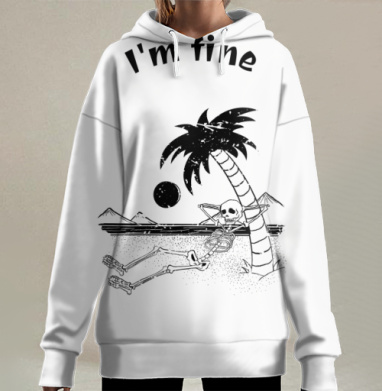 Отдыхающий скелет под пальмой Я в порядке, Hoodie Long Oversize 3D
