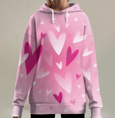 Вихрь любви с парящими сердечками, Hoodie Long Oversize 3D