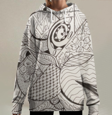 Абстрактные графические узоры с переплетением линий и форм, Hoodie Long Oversize 3D
