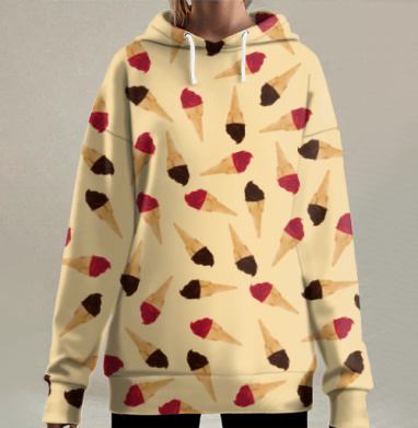 Рожки с мороженым летнее наслаждение, Hoodie Long Oversize 3D