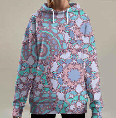 Изящная мандала в пастельных оттенках, Hoodie Long Oversize 3D