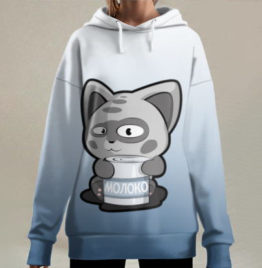 МЯУ  МОЛОКО, Hoodie Long Oversize 3D