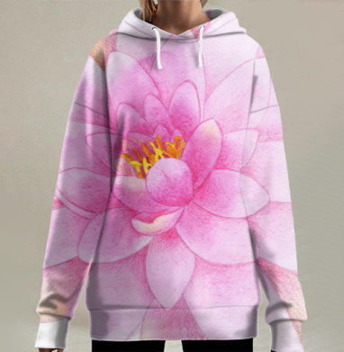 Нежный розовый цветок лотоса, Hoodie Long Oversize 3D
