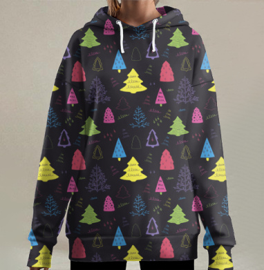 Неоновые елки, Hoodie Long Oversize 3D