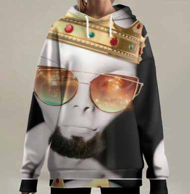 Стильный король в очках с бородой эффектные аксессуары, Hoodie Long Oversize 3D