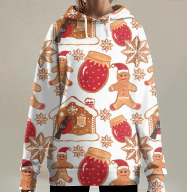 Зимние сладкие угощения уютного праздника веселья, Hoodie Long Oversize 3D