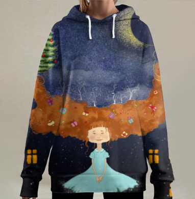 Новый год и рыжая девочка, Hoodie Long Oversize 3D