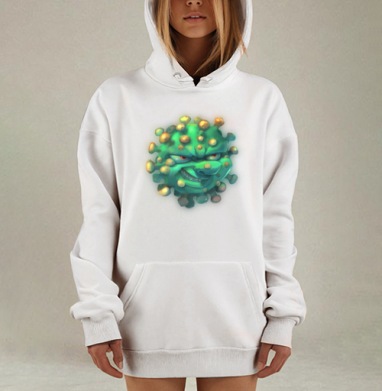 Зловещий мультяшный вирус с хитрой улыбкой, Hoodie Mjhigh Dig, оверсайз, утепленная