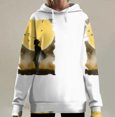 Одинокий Самурай Под Большой Луной, Hoodie Long Oversize 3D