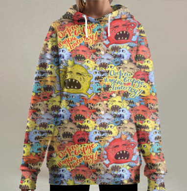 Яркие вирусы с короной призывают надень масочку, Hoodie Long Oversize 3D