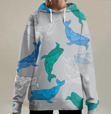 Огромный синий кит, Hoodie Long Oversize 3D