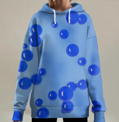 Синие стеклянные пузырьки на голубом фоне океана, Hoodie Long Oversize 3D