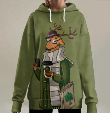 Олень хипстер, Hoodie Long Oversize 3D