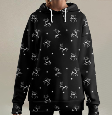 Олени белые, Hoodie Long Oversize 3D