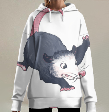 Немного неуклюжий милый опоссум спотыкается вперед, Hoodie Long Oversize 3D