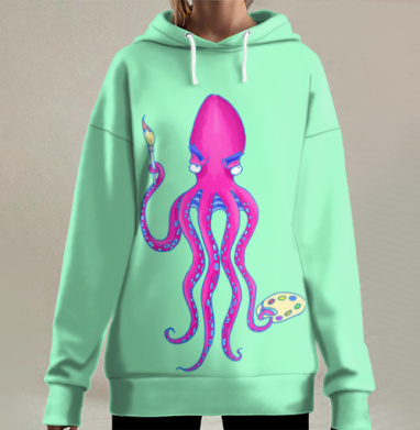 Осьминог-художник, Hoodie Long Oversize 3D