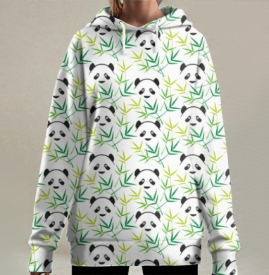 Панда в бамбуковом лесу., Hoodie Long Oversize 3D