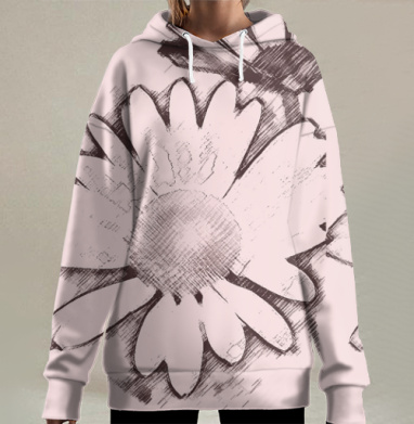 Пастельные ромашки, Hoodie Long Oversize 3D