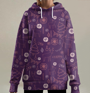Паттерн Новый год, Hoodie Long Oversize 3D