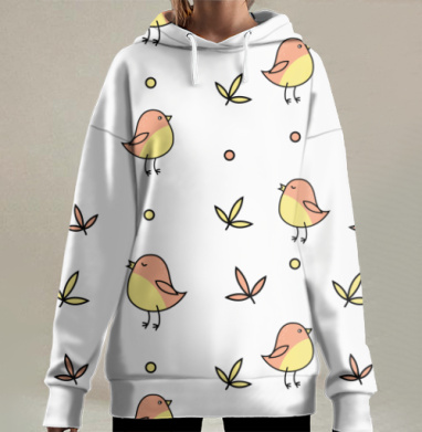 Паттерн птички, Hoodie Long Oversize 3D