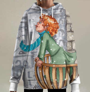 Первый снег в городе, Hoodie Long Oversize 3D