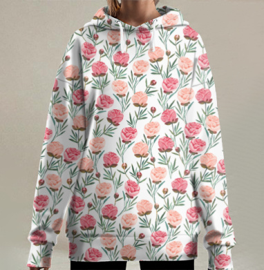 Пионовый паттерн, Hoodie Long Oversize 3D