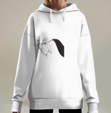 Человек с вороном на фоне свободы и контроля, Hoodie Long Oversize 3D