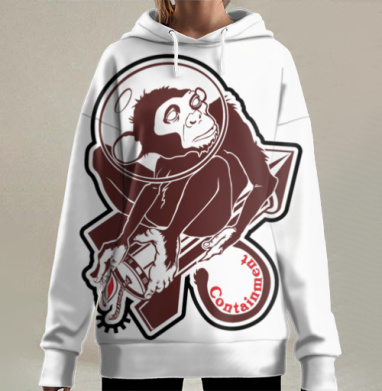Обезьяна в скафандре с моторным зиппером на жёлтом фоне Just Containment, Hoodie Long Oversize 3D