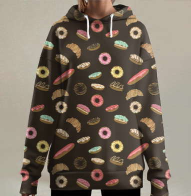Весёлый узор с кондитерскими наслаждениями, Hoodie Long Oversize 3D
