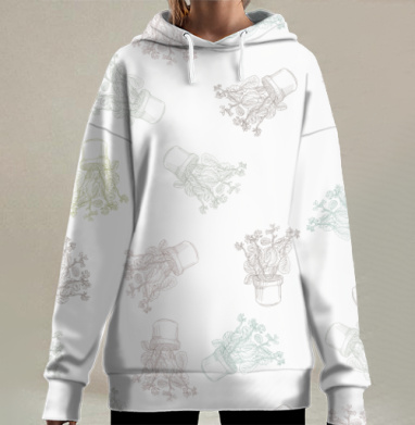 Принт цветок в горшке, Hoodie Long Oversize 3D