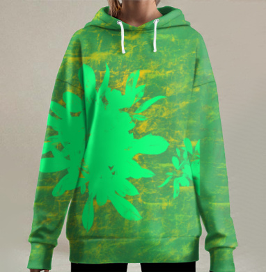 Зеленая пышная листва природа живой свежести, Hoodie Long Oversize 3D