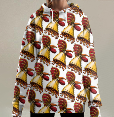 Механический петух в движении с динамичными деталями механики, Hoodie Long Oversize 3D