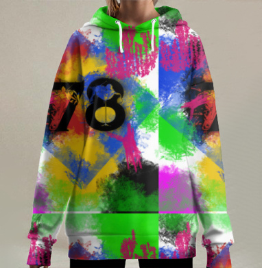 Цветное динамичное праздничное изображение с цифрами 78, Hoodie Long Oversize 3D