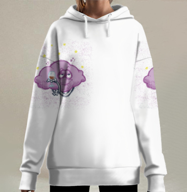 Фиолетовое облако с бокалом наслаждение в мечтательном настроении, Hoodie Long Oversize 3D