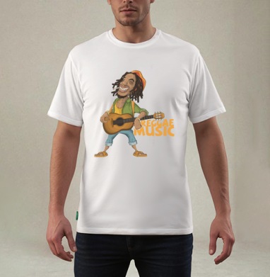 Веселый растаман с гитарой в яркой одежде REGGAE MUSIC Регги-музыка, Футболка мужская REGULAR белая
