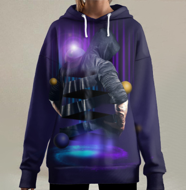 Человек в капюшоне цифровая трансформация эффект света, Hoodie Long Oversize 3D