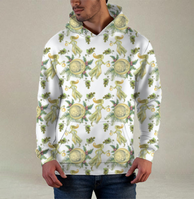Ангел с трубой и часами символ времени и послания вечность, Худи / Мужская / С карманом / 3D