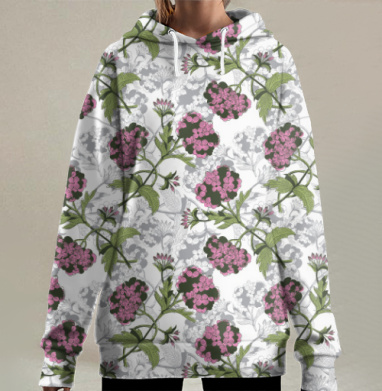 Розовая гортензия, Hoodie Long Oversize 3D