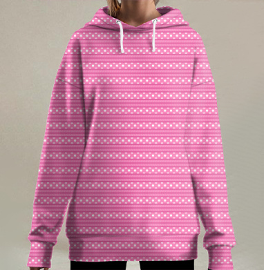 Розовый полосатый, Hoodie Long Oversize 3D