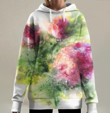 Розы в акварели, шиповник, Hoodie Long Oversize 3D