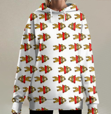 Яркая рыба в красной шапке с золотом, Hoodie Long Oversize 3D