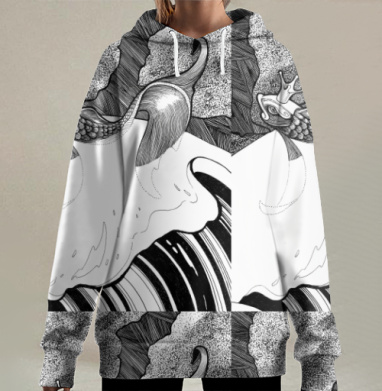 Лягушка король с хвостом на воде сказочная графика, Hoodie Long Oversize 3D