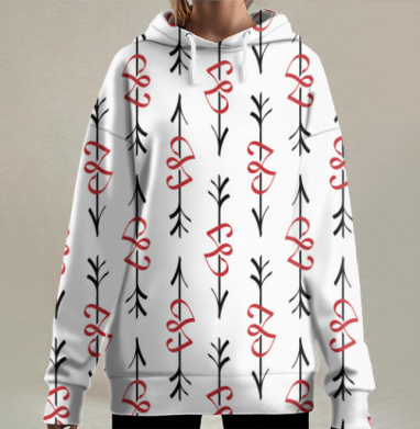 Стрела пронзает красные сердца навсегда, Hoodie Long Oversize 3D